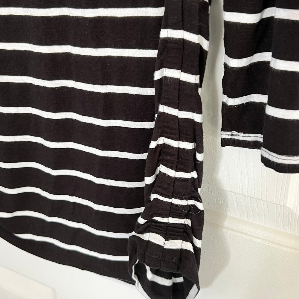 White House Black‎ Market Striped Ruched Side Boatneck Top Black White M - Picture 3 of 8